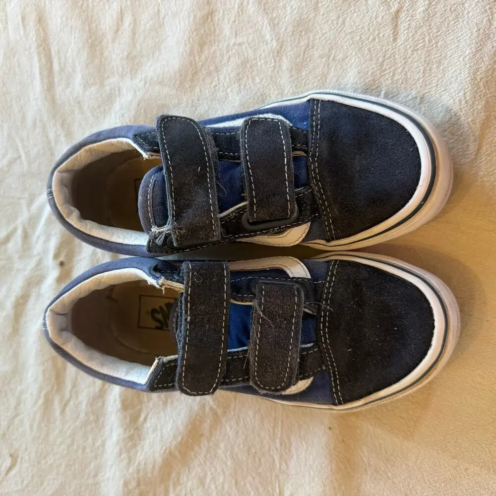 Vans Kids Navy & Black Double Velcro Sneakers Size 13